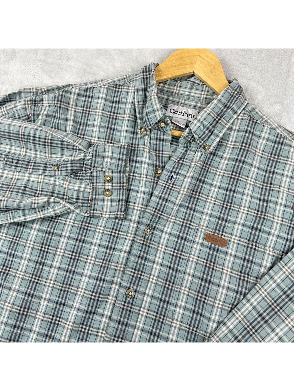 Carhartt Plaid Button Down Shirt 100% Cotton Long Sleeve Workwear Men L Heritage